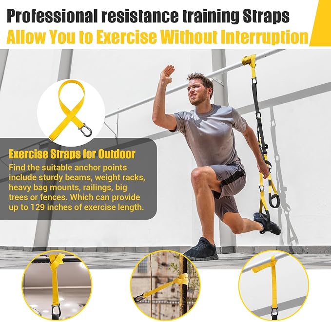 Home Resistance Training Kit, Resistance Trainer Exercise Strap with Poster | Includes Handles, Door Anchor and Carrying Bag for Home Gym, Bodyweight Resistance Workout Straps for Indoor & Outdoor