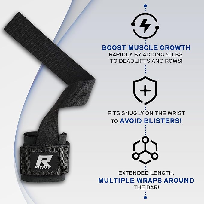 RitFit Wrist Wraps with Neoprene Padding for Weightlifting | 6.55mm Thick, Anti-Slip Dual-Purpose Support and Lifting Strap, Bodybuilding MMA Powerlifting, Deadlifts Pull Ups