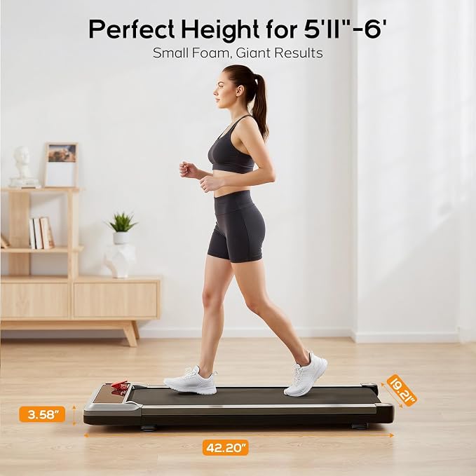 Walking Pad Under Desk Treadmill, Portable Compact Electric Walking Treadmill, Quiet Fitness Machine with Remote Control & LED Display for Home Office