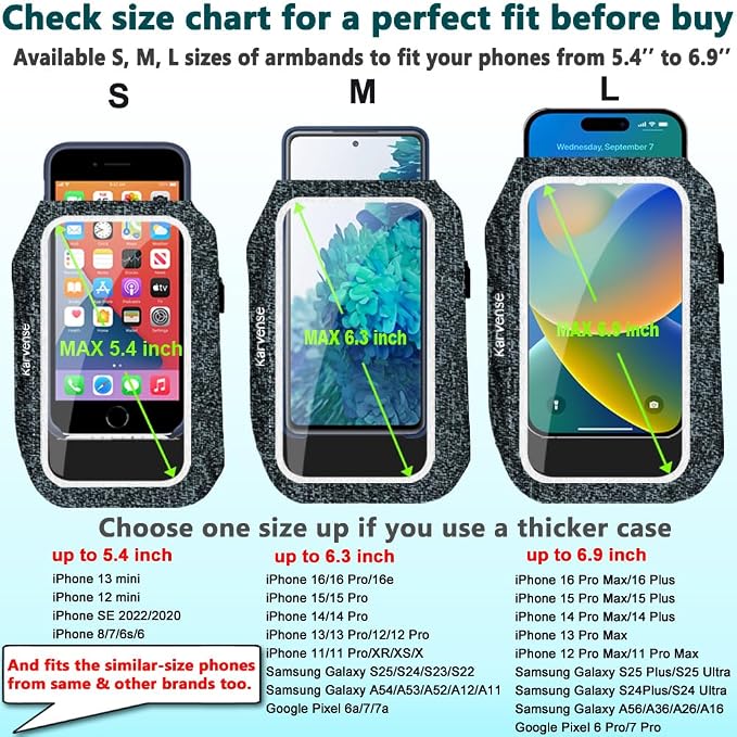 Running Phone Holder, Arm Band for Running for iPhone & Samsung Galaxy, Cell Phone Armband Holder for Walking, Gym, Workout, Men, Women, w/Adjustable Strap & Zipper Pocket (Black Heather-L)