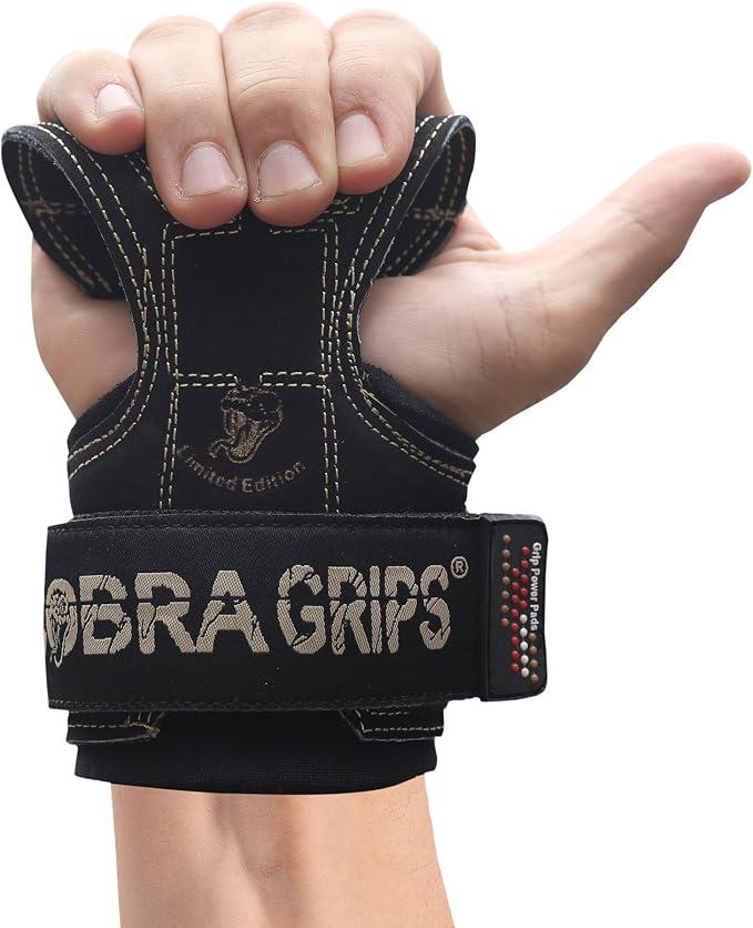 Cobra Grips Weight Lifting Gloves with Adjustable Neoprene Padded Wrist Wraps - Heavy Duty Alternative to Power Lifting Hooks for Deadlifts