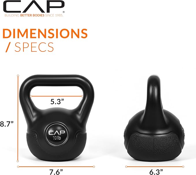 CAP Barbell 45 LB Cement Kettlebell Set – 10 lb, 15 lb & 20 lb Vinyl-Coated Kettlebells for Strength Training, Cardio, Cross Training & Home Gym Workouts