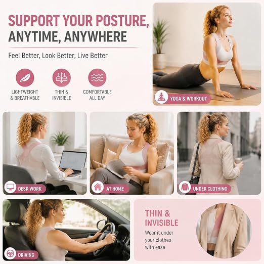 Back Brace Posture Corrector for Women, Adjustable Shoulder Support Strap, Invisible Back Straightener, Lightweight Breathable Posture Support for Daily Comfort, Office and Home Use