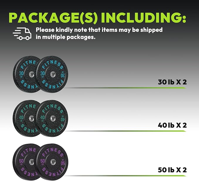 HANDBODE 2-Inch High-Bounce Bumper Plates, Olympic Weight Set, 10-650 lb | Barbell Weight Plates Set for Home Gym, Colored Weights Rubber Strength Training Plate for Weight Lifting