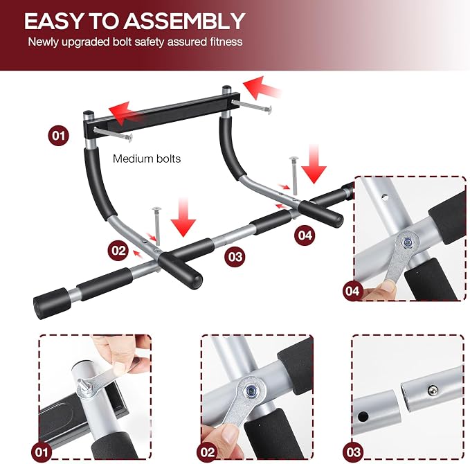 GYE Adjustable Doorway Pull-Up Bar, Heavy-Duty Steel, 440 lb Capacity | Heavy-duty steel frame, adjustable width, soft foam grips, ideal for home gyms, strength training and fitness workouts