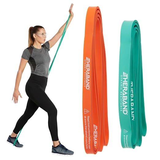 THERABAND High Resistance Band Set of 2, Light and Medium Loop, 15-25 lb | Portable, lightweight, compact, rubber. For home, recovery, gym. Therapy, physical, stretch, elastic. 2-Pack.