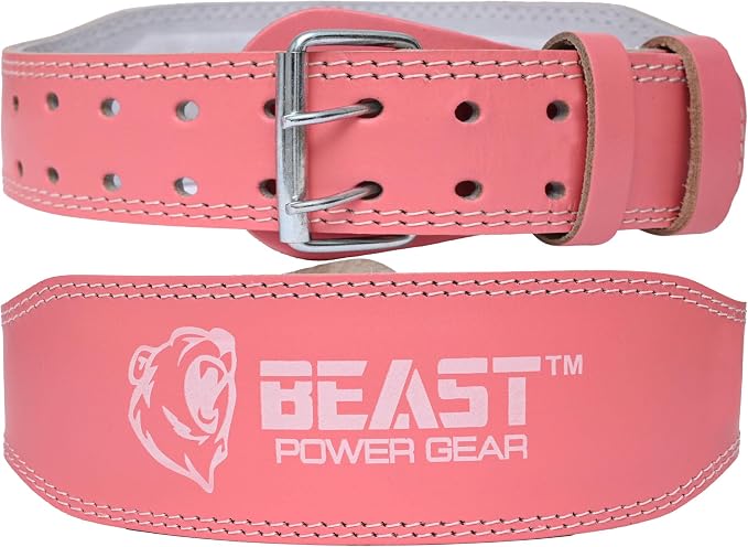 Weight Lifting Belt - 4” Genuine Leather Belts Padded Lower Back Support for Gym Bodybuilding Squat Deadlift Weightlifting Cross Strength Training Men Women Free Wrist Wrap