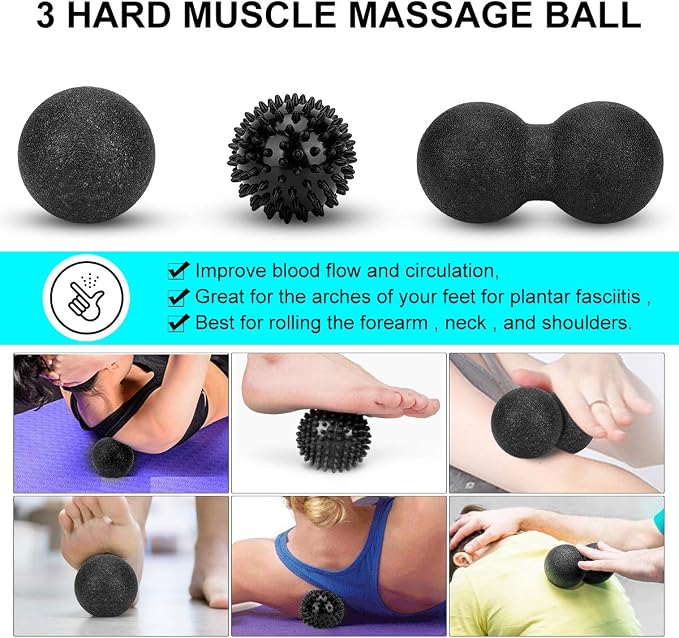 Foam Roller Set - High Density Back Roller, Muscle Roller Stick | Foot Fasciitis Ball, Stretching Strap, Massager Ball for Whole Body Physical Therapy & Exercise, Back Pain, Leg, Deep Tissue