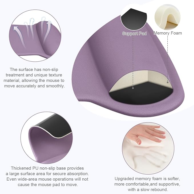 MOSISO Wrist Rest Support for Mouse Pad & Keyboard Set, Ergonomic Mousepad Non-Slip Base Home/Office Pain Relief & Easy Typing Cushion with Neoprene Cloth & Raised Memory Foam, Ultra Violet