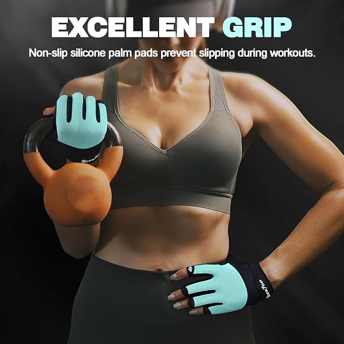 Seektop Breathable Workout Gloves Women & Men: Thick Padded Gym Gloves | Full Palm Protection, Excellent Grip for Gym Weight Lifting Fitness and Training, Exercise, Cycling