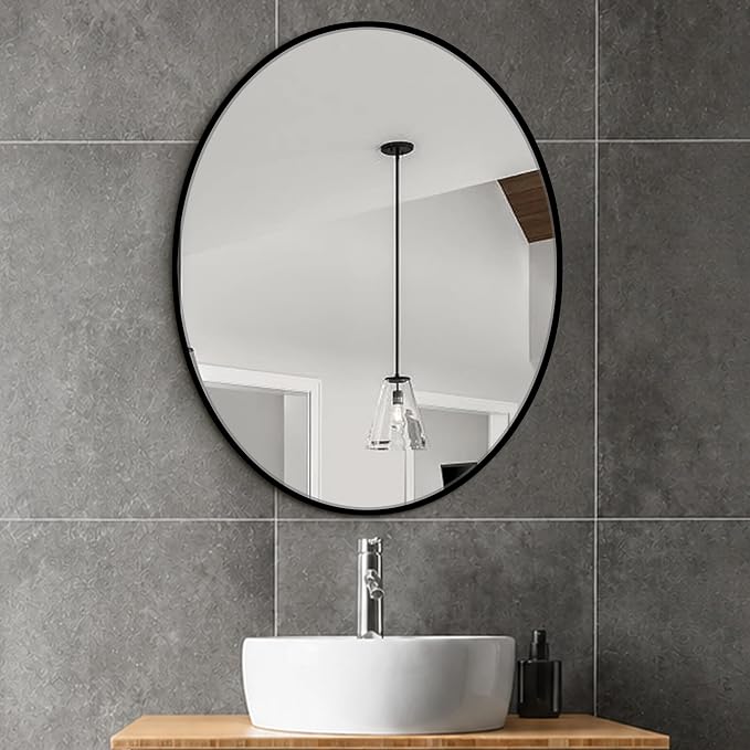Oval Bathroom Vanity Mirror for Wall, 28''x22'' Black Oval Bathroom Mirror for Over Sink, Bedroom, Living Room, Entryway, HD Tempered Glass, Wall Mounted Horizontally or Vertically