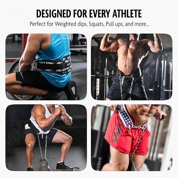 DMoose Fitness Dip Belt for Weight Lifting, Pullup, Squats & Dips - 36" Robust Steel Chain, Comfortable Neoprene Padding Supports 350lbs - Gym Weight Belt for Strength Training Workout & Weightlifting