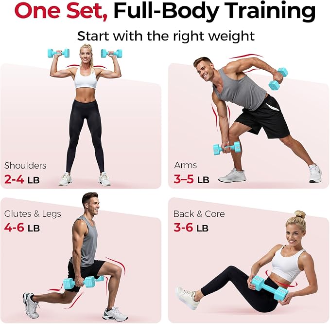 FEIERDUN DB3 5-in-1 Adjustable Dumbbell Set, 6LB/10LB Pair Adjustable Weights for Women at Home, Dual Locking Stable Hand Weights with TPU Soft Handle, Home Gym, Rehab, Pilates, Yoga, Strength Training