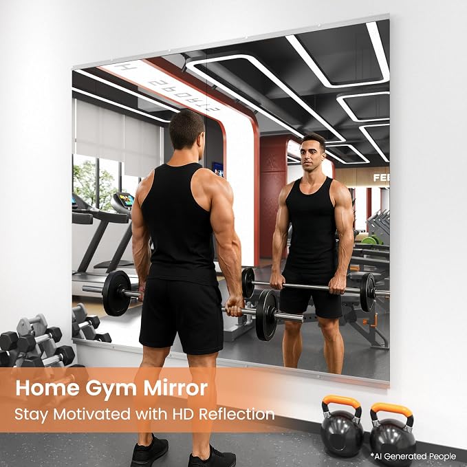 LOAAO Home Gym Mirror 54"x30", 2 PCS | Gym Mirrors for Wall, Frameless, Tempered Glass, Large Workout Mirrors for Home Gym, Dance Studio, Yoga Room, Garage Gym