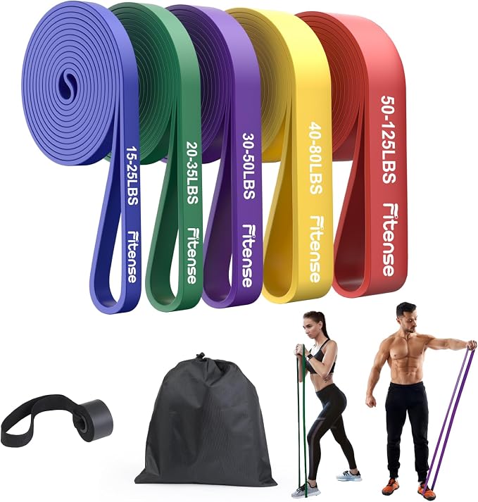 Fitense Resistance Bands Set - Pull Up Bands for Men Women, Exercise Bands Resistance with Door Anchor, Training Poster & Pouch for Body Stretching, Pull Up Assist
