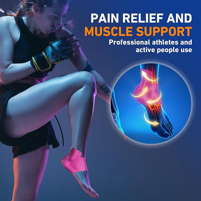 KTQUICK Precut Kinesiology Tape for Ankle,12PCS,20% Stronger Adhesive,Pink | Ankle Support Tape with Premium Cotton, Breathable, Waterproof, Latex-Free Athletic Tape for Running, Training & Hiking
