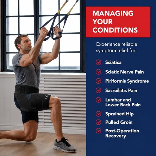 Dr. Arthritis Hip Brace, Adjustable Sciatic Nerve Brace & Stabilizer for Pulled Muscles & Injury Recovery, Hamstring Compression Sleeve Support, Sciatica Pain Relief Devices for Men & Women (BLK, L/XL)