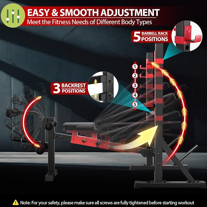 OPPSDECOR Standard Weight Bench Set with Squat Rack, 900LBS Adjustable Bench Press Set with Leg Extension and Leg Curl, Foldable Flat Incline Decline Workout Bench for Home Gym Full Body Training
