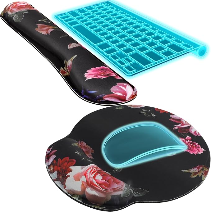 KTRIO Keyboard Wrist Rest & Mouse Pad with Wrist Rest, Peony Flower | Memory Foam Wrist Support, Ergonomic Design, Non-Slip Base, Office and Home Use