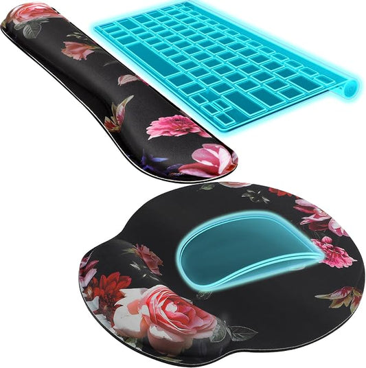 KTRIO Keyboard Wrist Rest & Mouse Pad with Wrist Rest, Peony Flower | Memory Foam Wrist Support, Ergonomic Design, Non-Slip Base, Office and Home Use