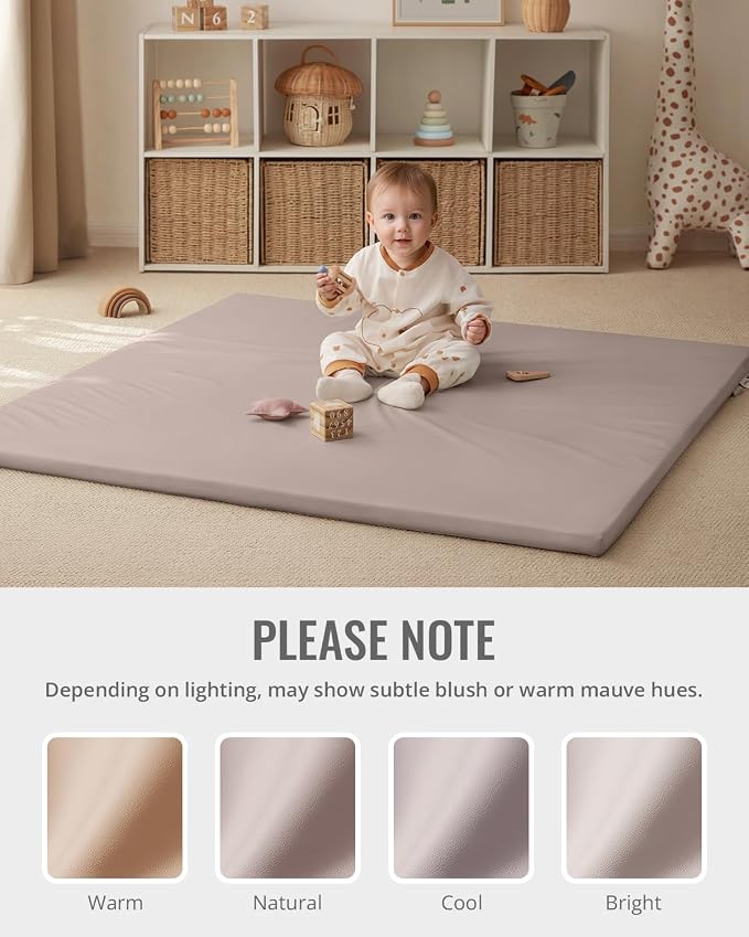 Blissful Diary Vegan Leather Baby Play Mat, 47''x47'', Taupe | thick cushion, safe and soft fabric, waterproof and wip clean, indoor use, non-slip bottom, stylish mordern decor