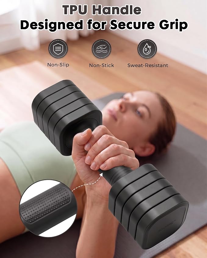 Equipro Hand Weights for Women at Home 6 LBS Adjustable Dumbbell Set of 2, Fast Adjust Dumbbells with TPU Soft Rubber Handle for Home Gym Exercise Training