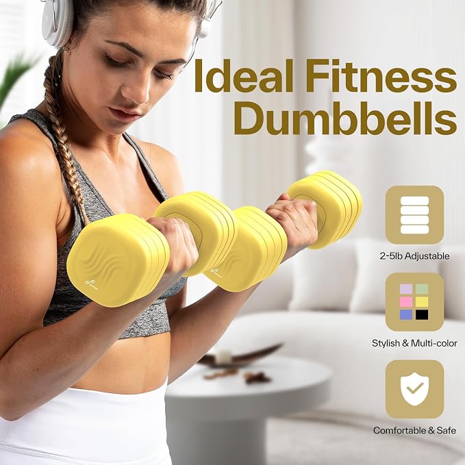Adjustable Dumbbell Set of 2: Sportneer 4 in 1 Free Weights Dumbbells Set for Women, Hand Weights for Women at Home, Available in 5 lb × 2 and 10 lb × 2 Sets with Soft Rubber Handle for Home Gym Exercise Training