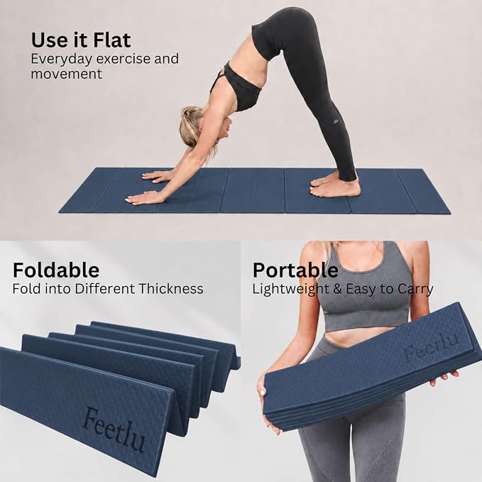 Foldable Yoga Exercise Mat, 6mm/8mm/10mm/12mm Thickness, 72 x 24 Inch - Lightweight, Anti-Slip, and Easy to Store for Yoga, Pilates, Home Workouts, and Floor Exercises