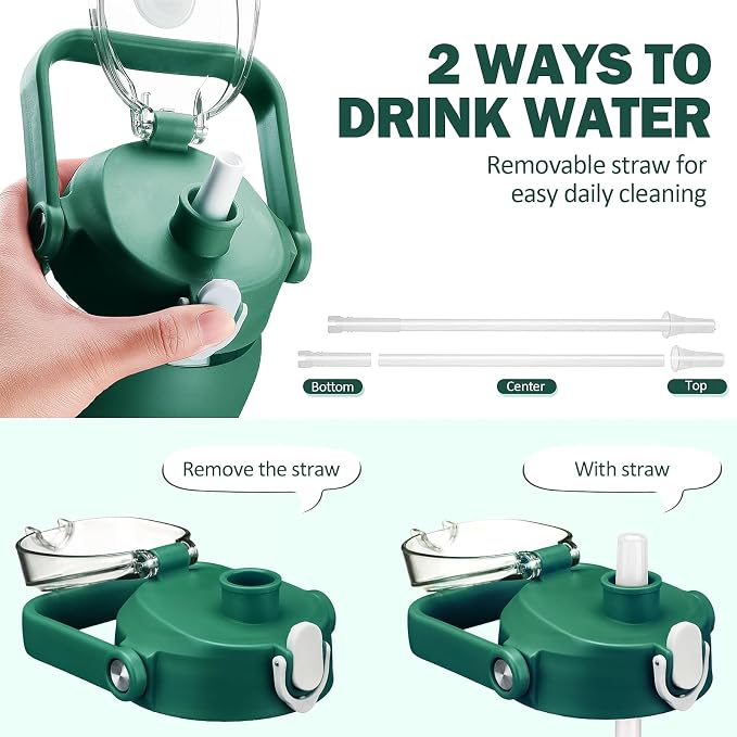 42oz Glass Water Bottles with Straw, Motivational Glass Bottle with Silicone Sleeve and Time Marker, Leakproof Large Glass Water Jug for Gym Home Office, Ink green