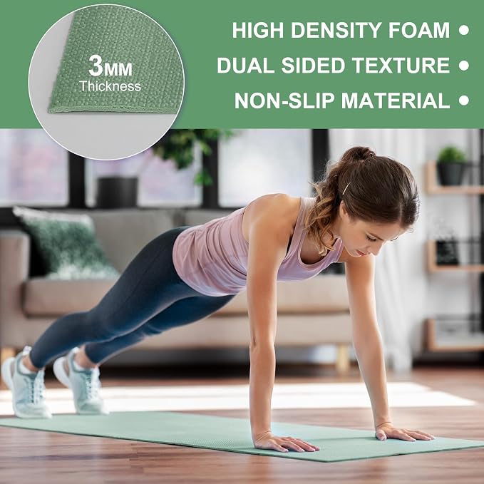 Funtery 3 mm Thin Yoga Mats Bulk, 68 x 24 Inches Lightweight PVC Exercise Mats Non Slip Workout Fitness Pads for Yoga Pilates Stretching Classes Gym Home Studio