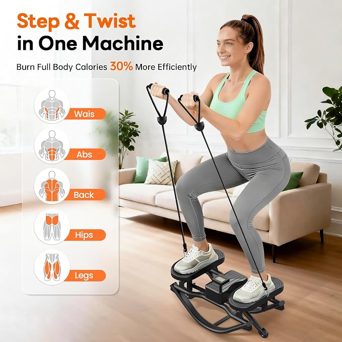 HXD-ERGO Rock Stepper with Elastic Resistance Bands, Side-to-Side Lateral Rocking Motion, Digital Display & High-Capacity Design for Home Leg GluteWorkout