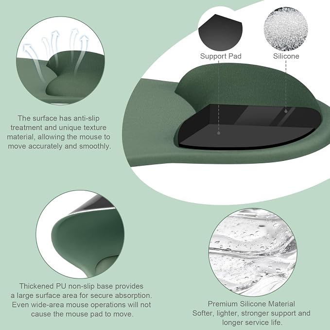 MOSISO Wrist Rest Support for Mouse Pad&Keyboard Set, Midnight Green | Circle Curved Ergonomic Mousepad Non-Slip Base Home/Office Pain Relief&Easy Typing Pad with Soft Cloth&Silicone Lining