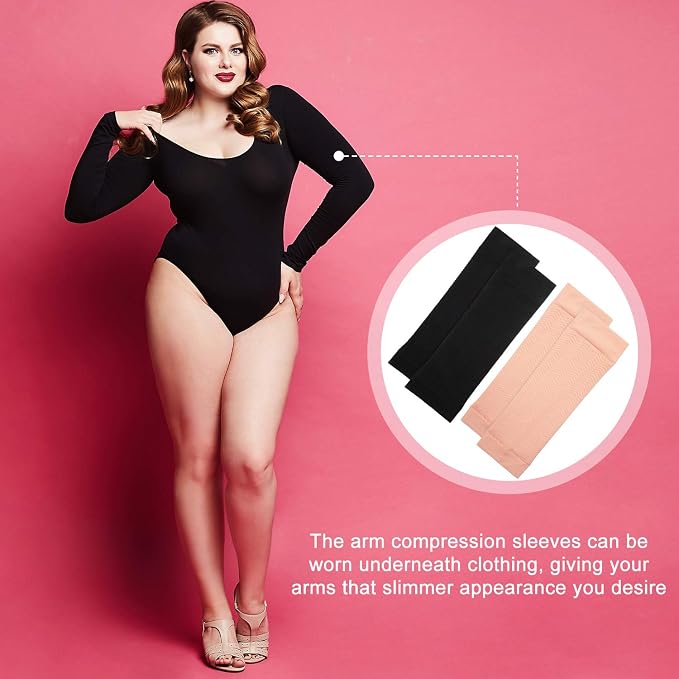 SATINIOR 8 Pairs Sun Protection Cooling Arm Sleeves Upper Compression Sleeve Plus Size Slimming Arm Shaper Wrap for Women