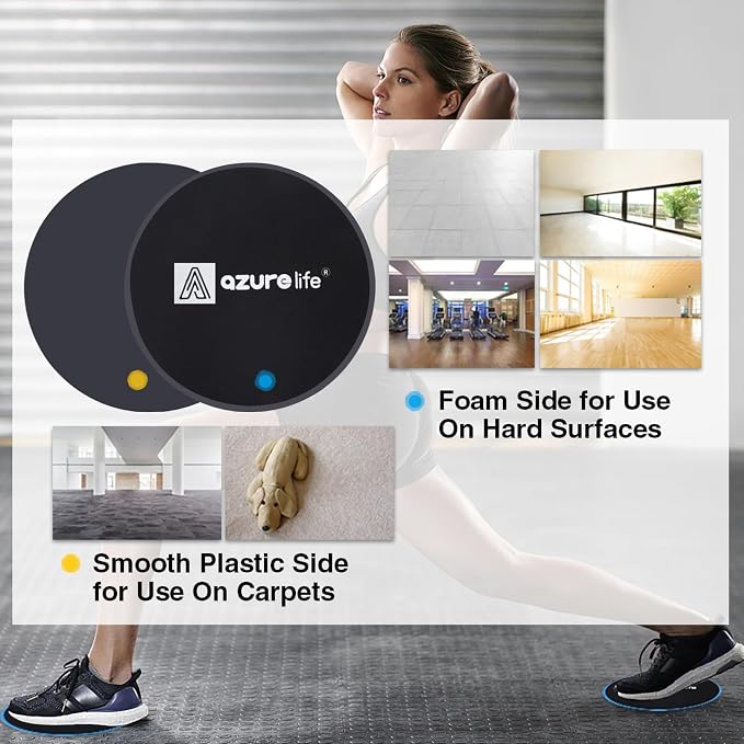 A AZURELIFE Exercise Core Sliders, Dual Sided Exercise Gliding Discs Use on Carpet or Hardwood Floors, Light and Portable, Perfect for Abdominal&Core Workouts