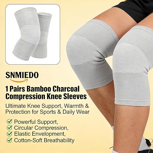 Bamboo Charcoal Compression Knee Sleeve - Elastic Knee Braces for Men & Women - Breathable Knee Support for Arthritis, Running, Workout, Joint Pain Relief(Gray, Large)