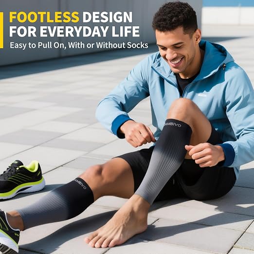 CAMBIVO Calf Compression Sleeves 20-30mmHg – Leg Support for Women Men | 20-30mmHg graduated compression footless leg sleeves for daily wear, runs, travel – gradient ombré style, breathable, 1 pair