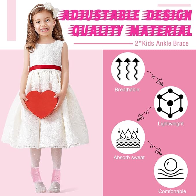 Tarpop 2 Pairs Kids Ankle Brace Set Foot Support Stabilizer Wraps Protector Guard Knitted Ankle Sleeve Sock Support Compression Socks for Injury Prevention(Pink,Medium)