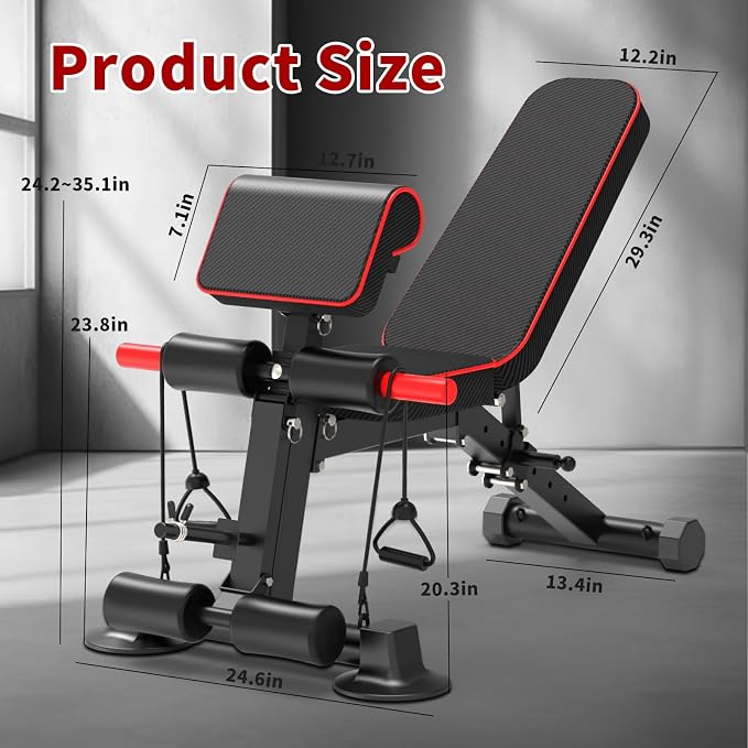 K KiNGKANG Adjustable Weight Bench for Home Gym Full Body Strength Training | Load 1050lbs|8+3 Angle Positions|High-Density Cushion|Commercial Steel Frame|Assembly Free | Foldable | Space Saving