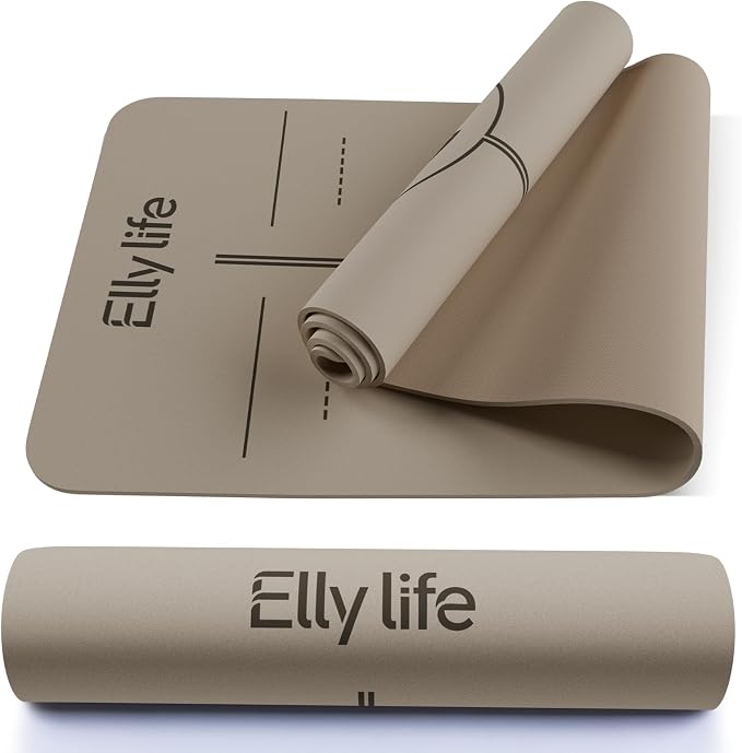 Yoga Mat - Non Slip Natural Rubber Yoga Mat, Alignment Lines, Ultimate Grip | Anti-Tear, Durable & Thick 5mm, Skin-Friendly with Free Carry Strap, Bag, for Yoga, Pilates Fitness and Floor Exercises