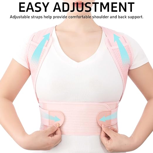 Posture Corrector for Women and Men Full Back Support Brace Adjustable Breathable Full Back Shoulder Straightener for Scoliosis (Pink, X-Large)