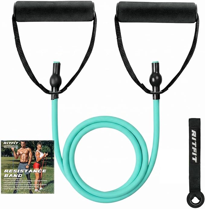 RitFit Single Resistance Bands with Handles Door Anchor for Home Gym | Door Anchor, Workout Guidance included, Exercise Bands for Physical Therapy, Yoga, Strength Training