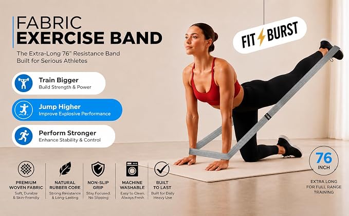76-Inch Fabric Resistance Band for Full Body Workouts, Wide Non-Slip 120 LB | 76" Premium performance band, Home gym, Solid exercise band for big & tall size, Versatile resistance band, Machine washable