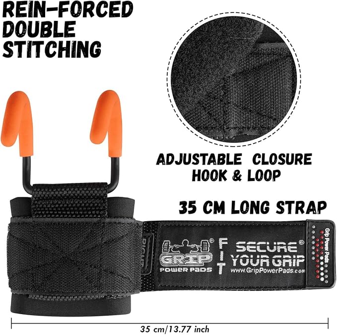 Weight Lifting Rod Hooks Heavy Duty Wrist Wraps Power Weight Lifting Training Gym Grips Straps Set of 2