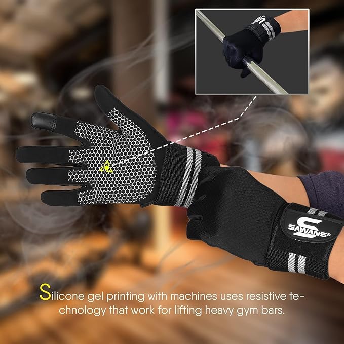 SAWANS Weight Lifting Gloves Gym Workout Fitness Wrist Wrap Support Men Women Fingerless Gloves Full Finger Touchscreen