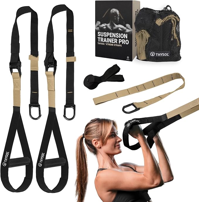 THYSOL Resistance Trainer Pro Xtreme Straps Army | Sling Trainer Set with Adjustable Door Anchor | Fitness Home Workouts - Suitable for Travelling & for Training Indoor & Outdoor