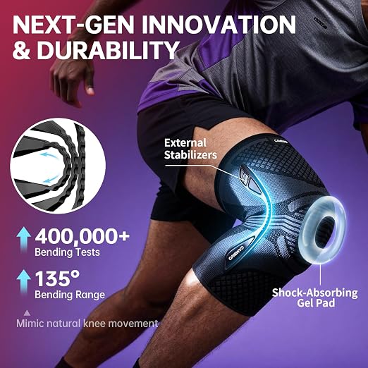 CAMBIVO Knee Brace for Men and Women with Side Stabilizers, Snap-on Detachable Support - 2025 Red Dot Award Winner Lightweight Knee Compression Sleeve for Meniscus Tear, ACL, Running