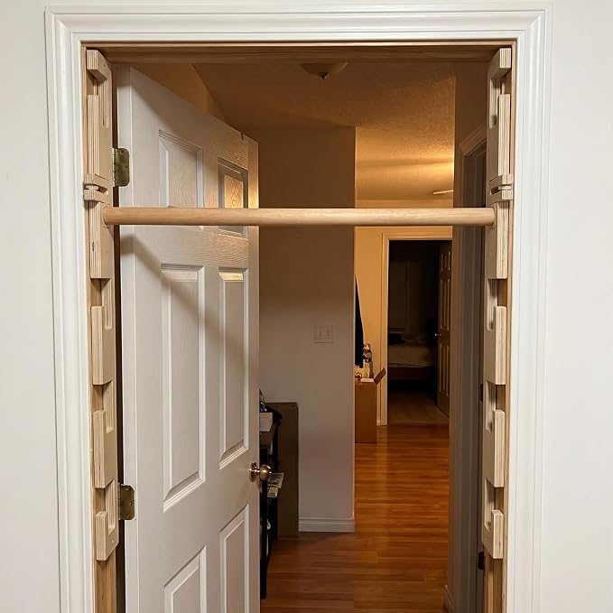 Leinuosen Doorway Pull-up Bar Sets Adjustable 5 Levels Wooden Doorway Pull-up Bar and 2 Door Frame with 6 Sets of Screw-in Heavy-duty Door-mounts to Fits 118cm