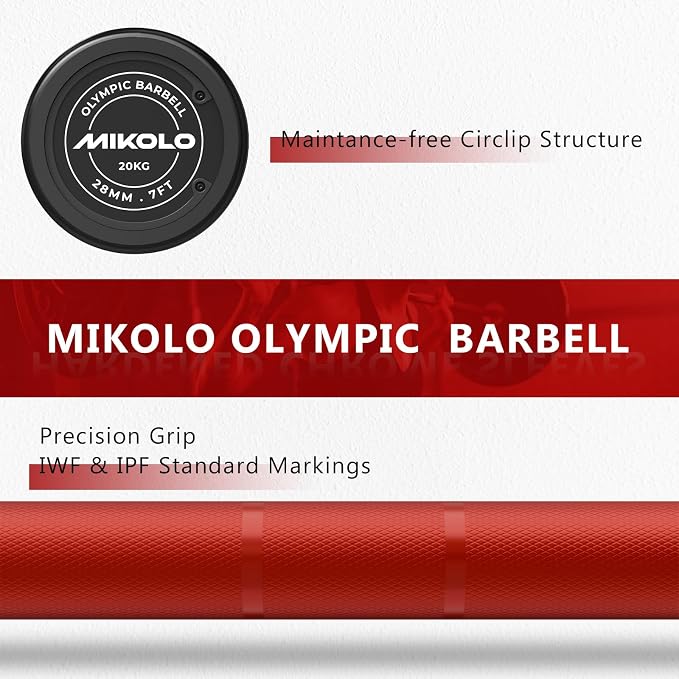 Mikolo 7ft Olympic Barbell, Barbell for Weightlifting and Powerlifting 45lb, Olympic Bar for 1500lbs Capacity, Weight Bar Fit 2” Standard Weights