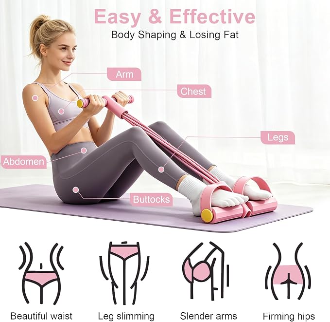 Pedal Resistance Band with Handle, 6-Tubes Tesistance Bands with Handles, Natural Rubber Foot Pedal Resistance Band, Multifunctional Exercise Bands for Abdomen, Waist, Leg, Arm