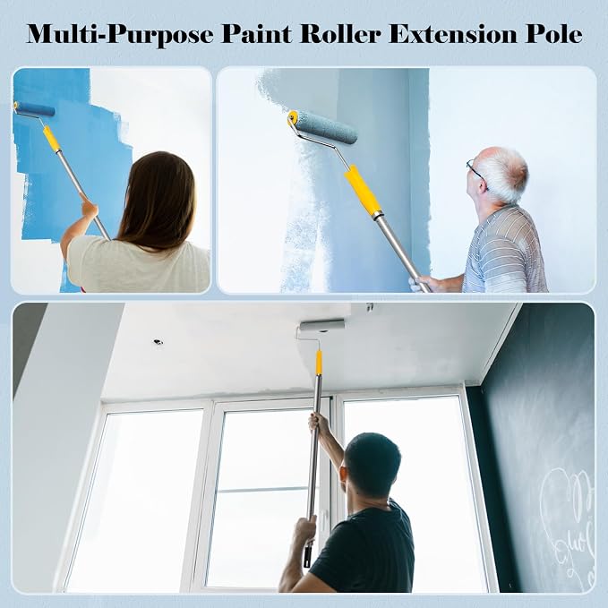 Mister Rui Paint Roller Kit, 10 Pack, 9 Inch Paint Roller Frame with Microfiber Roller Covers, Stainless Steel Extension Pole 3 Segments Total 3 Ft, Paint Supplies for Walls and Ceilings | Microfiber Paint Roller Covers, Frame, Stainless Steel Extensio...